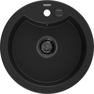 Mexen Diego Granitspüle 1-beckig 488 x 480 mm, schwarz, schwarzer Siphon - 6512481000-77-B