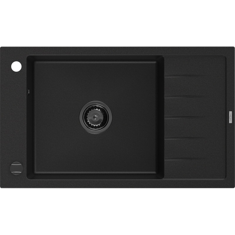 Mexen Elias Granitspüle 1-Becken mit Abtropffläche 795 x 480 mm, schwarz, schwarzer Siphon - 6511791005-77-B