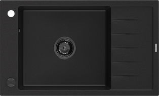 Mexen Elias Granitspüle 1-beckig mit Abtropffläche 795 x 480 mm, schwarz, schwarzer Siphon - 6511791005-77-B