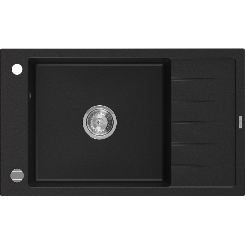 Mexen Elias granitspüle 1-becken mit abtropffläche 795 x 480 mm, schwarz, chrom siphon - 6511791005-77