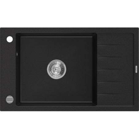 Mexen Elias granitspüle 1-becken mit abtropffläche 795 x 480 mm, schwarz, chrom siphon - 6511791005-77