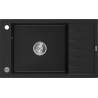 Mexen Elias granitspüle 1-becken mit abtropffläche 795 x 480 mm, schwarz, chrom siphon - 6511791005-77