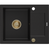 Mexen Enzo Granitspüle 1-Becken mit Abtropffläche 576 x 465 mm, schwarz, Syphon gold - 6506571005-77-G