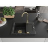 Mexen Enzo Granitspüle 1-Becken mit Abtropffläche 576 x 465 mm, schwarz, goldener Siphon - 6506571005-77-G