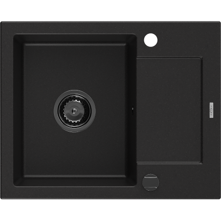 Mexen Enzo Granitspüle 1-beckig mit Abtropffläche 576 x 465 mm, schwarz, schwarzer Siphon - 6506571005-77-B