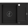 Mexen Enzo Granitspüle 1-beckig mit Abtropffläche 576 x 465 mm, schwarz, schwarzer Siphon - 6506571005-77-B