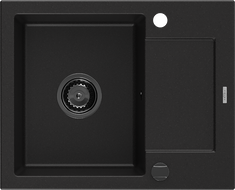 Mexen Enzo Granitspüle mit einem Becken und einer Abtropffläche 576 x 465 mm, Schwarz, Siphon Schwarz - 6506571005-77-B