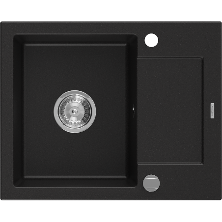 Mexen Enzo Granitspüle 1-beckig mit Abtropffläche 576 x 465 mm, schwarz, chrom Siphon - 6506571005-77