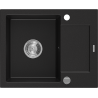 Mexen Enzo Granitspüle 1-beckig mit Abtropffläche 576 x 465 mm, schwarz, chrom Siphon - 6506571005-77
