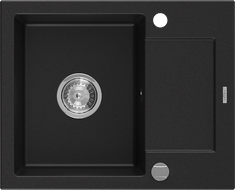 Mexen Enzo Granitspüle 1-Becken mit Abtropffläche 576 x 465 mm, schwarz, Siphon Chrom - 6506571005-77