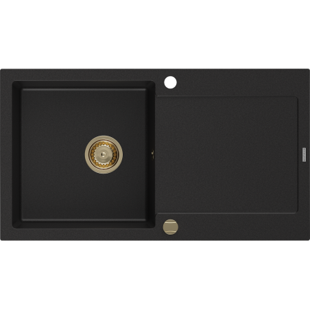 Mexen Leo Granitspüle 1-Becken mit Abtropffläche 900 x 500 mm, schwarz, goldener Siphon - 6501901010-77-G