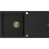 Mexen Leo Granitspüle 1-Becken mit Abtropffläche 900 x 500 mm, schwarz, goldener Siphon - 6501901010-77-G