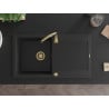 Mexen Leo Granitspüle 1-Becken mit Abtropffläche 900 x 500 mm, schwarz, goldener Siphon - 6501901010-77-G