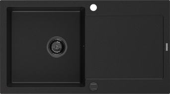 Mexen Leo Granitspüle 1-Becken mit Abtropffläche 900 x 500 mm, schwarz, Siphon schwarz - 6501901010-77-B