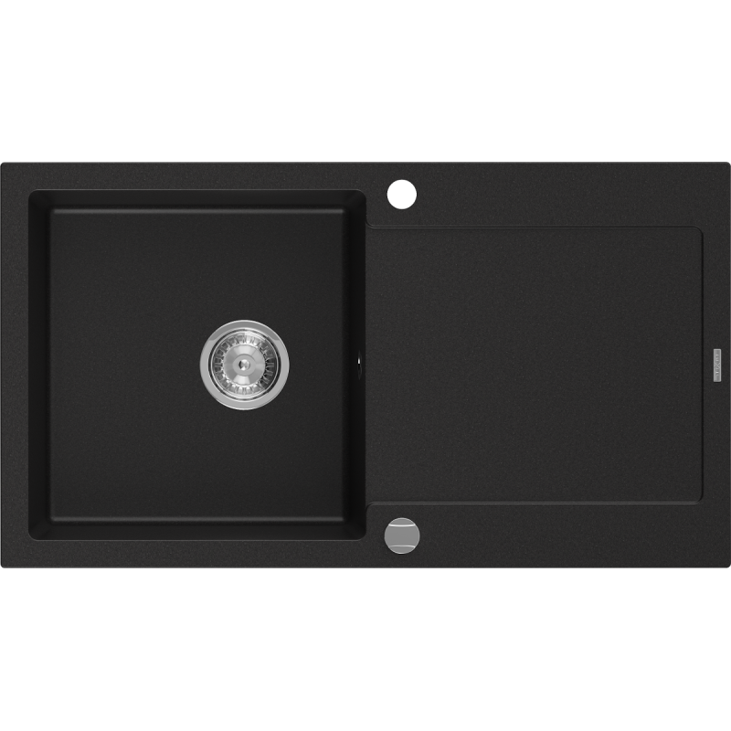 Mexen Leo Granitspüle 1-beckig mit Abtropffläche 900 x 500 mm, schwarz, Siphon Chrom - 6501901010-77
