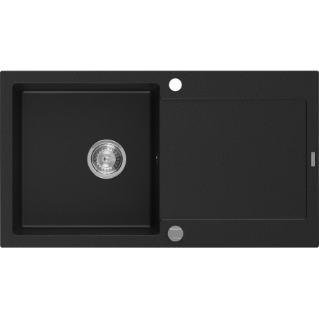 Mexen Leo Granitspüle 1-beckig mit Abtropffläche 900 x 500 mm, schwarz, Siphon Chrom - 6501901010-77