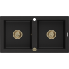 Mexen Mario Granitspüle 2-Kammer 820 x 436 mm, schwarz, goldener Siphon - 6504822000-77-G