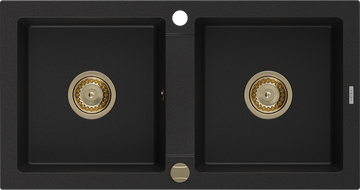 Mexen Mario Granit-Spüle 2-Kammer 820 x 436 mm, schwarz, goldener Siphon - 6504822000-77-G
