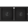 Mexen Mario Granitspüle 2-Becken 820 x 436 mm, schwarz, schwarzer Siphon - 6504822000-77-B