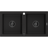 Mexen Mario Granitspüle 2-Kammer 820 x 436 mm, schwarz, Siphon schwarz - 6504822000-77-B