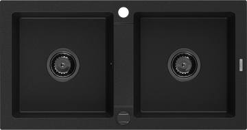 Mexen Mario Granitspüle 2-Kammer 820 x 436 mm, schwarz, Siphon schwarz - 6504822000-77-B