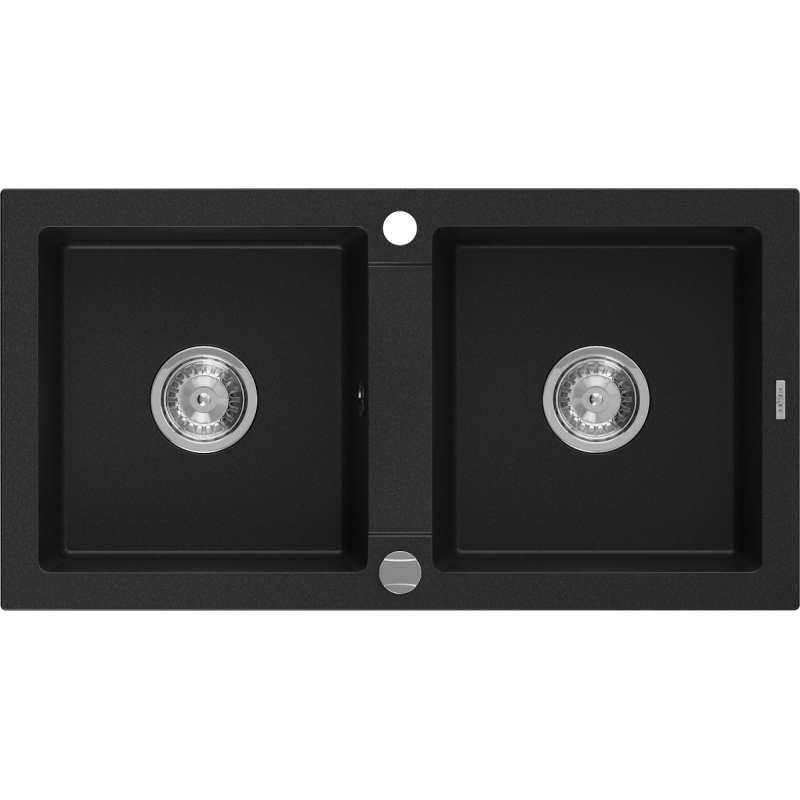 Mexen Mario Granitspüle 2-Becken 820 x 436 mm, schwarz, Siphon Chrom - 6504822000-77