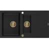 Mexen Matias Granitspüle 1,5-Kammer mit Abtropffläche 900 x 505 mm, schwarz, Siphon gold - 6502901505-77-G