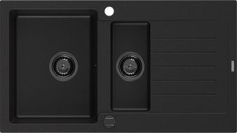 Mexen Matias Granitspüle 1,5-beckig mit Abtropffläche 900 x 505 mm, schwarz, Siphon schwarz - 6502901505-77-B