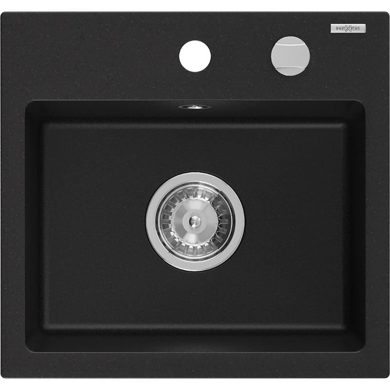 Mexen Milo Granitspüle 1-Becken 435 x 410 mm, schwarz, verchromter Siphon - 6505441000-77