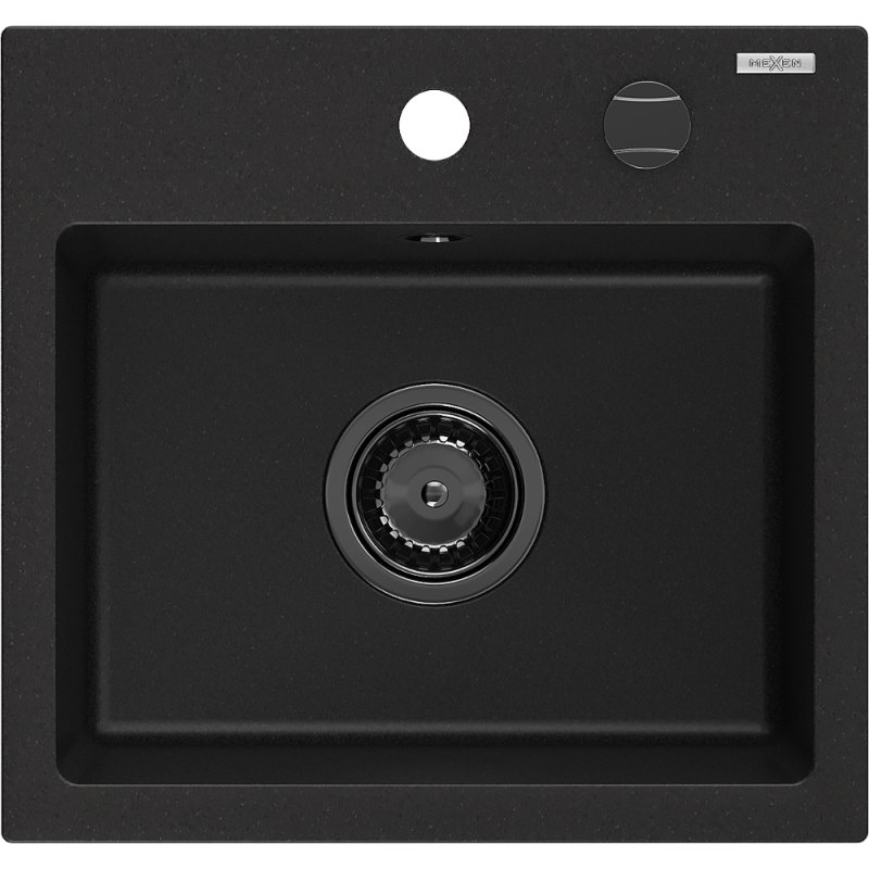 Mexen Milo Granitspüle 1-Becken 435 x 410 mm, schwarz, schwarzer Siphon - 6505441000-77-B