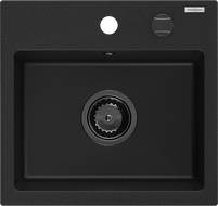 Mexen Milo Granitspüle 1-Becken 435 x 410 mm, schwarz, schwarzer Siphon - 6505441000-77-B
