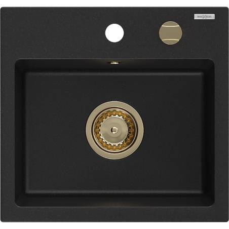 Mexen Milo Granitspüle 1-beckig 435 x 410 mm, schwarz, goldener Siphon - 6505441000-77-G