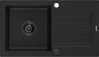 Mexen Pablo Granit-Spülbecken 1-beckig mit Abtropffläche 752 x 436 mm, schwarz, schwarzer Siphon - 6510751010-77-B