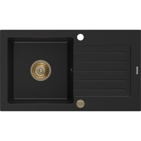 Mexen Pablo Granitspüle 1-Becken mit Abtropffläche 752 x 436 mm, schwarz, Siphon gold - 6510751010-77-G