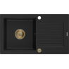Mexen Pablo Granitspüle 1-becken mit Abtropffläche 752 x 436 mm, schwarz, goldener Siphon - 6510751010-77-G