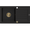 Mexen Pablo Granitspüle 1-Becken mit Abtropffläche 752 x 436 mm, schwarz, Siphon gold - 6510751010-77-G