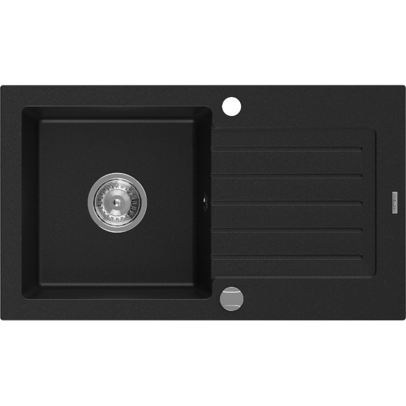 Mexen Pablo Granitspüle 1-beckig mit Abtropffläche 752 x 436 mm, schwarz, Siphon Chrom - 6510751010-77