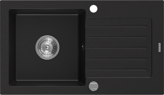 Mexen Pablo Granitspüle 1-Becken mit Abtropffläche 752 x 436 mm, schwarz, Siphon chrom - 6510751010-77