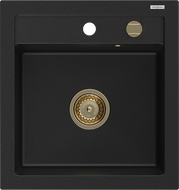 Mexen Vito Granitspüle 1-Becken 520 x 490 mm, schwarz, goldener Siphon - 6503521000-77-G
