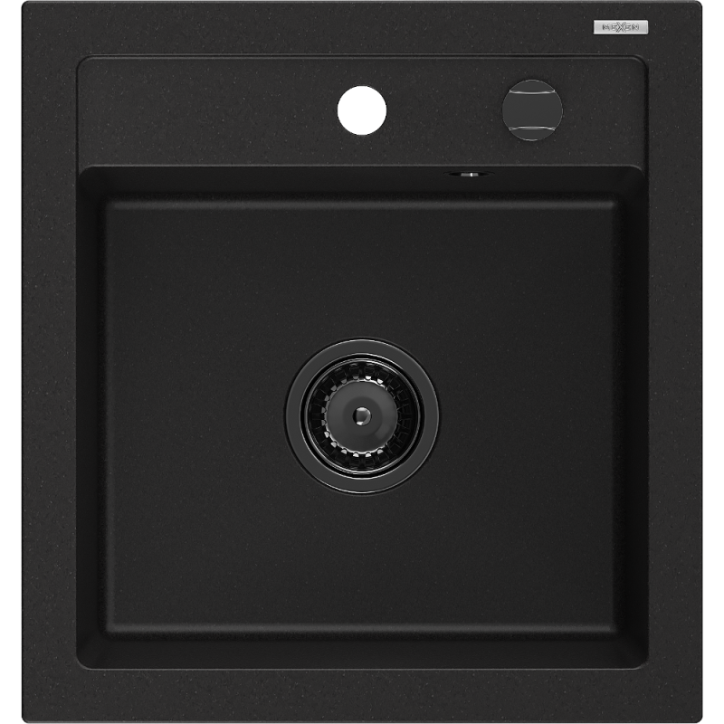Mexen Vito Granitspüle 1-Becken 520 x 490 mm, schwarz, schwarzer Siphon - 6503521000-77-B