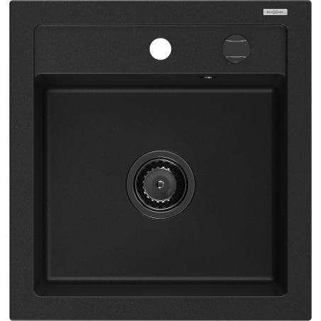 Mexen Vito Granitspüle 1-Becken 520 x 490 mm, schwarz, schwarzer Siphon - 6503521000-77-B