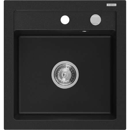 Mexen Vito Granitspüle 1-Becken 520 x 490 mm, schwarz, Siphon chrom - 6503521000-77