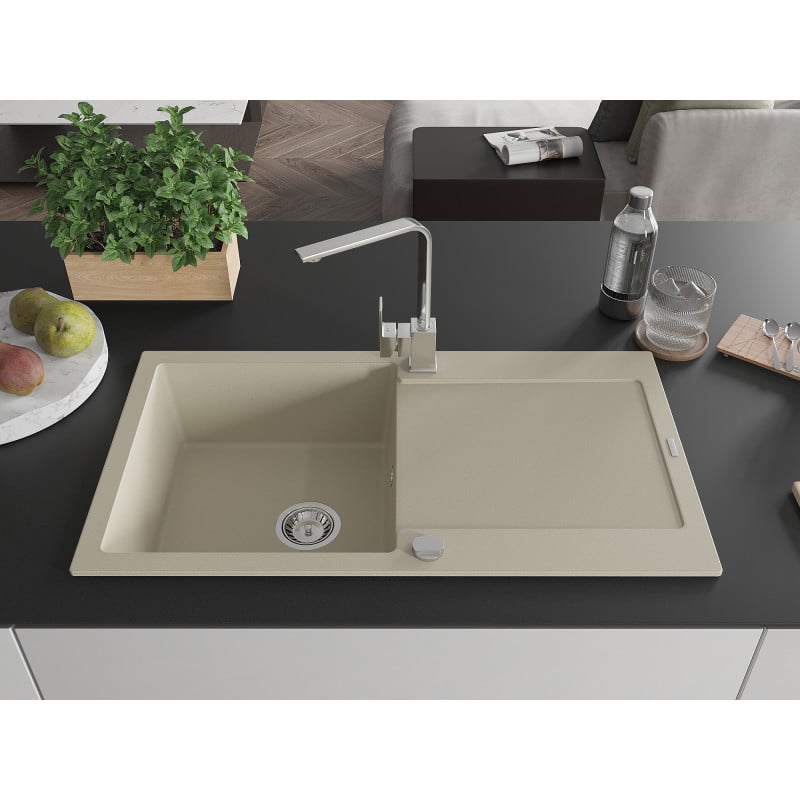 Mexen Leo Granitspüle 1-Becken mit Abtropffläche und Küchenarmatur Rita, beige - 6501-69-670300-00