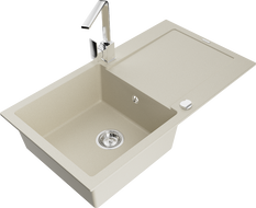 Mexen Leo Granitspüle 1-Becken mit Abtropffläche und Küchenarmatur Rita, beige - 6501-69-670300-00
