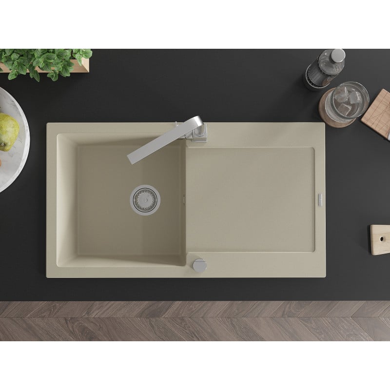 Mexen Leo Granitspüle 1-Becken mit Abtropffläche und Küchenarmatur Rita, beige - 6501-69-670300-00
