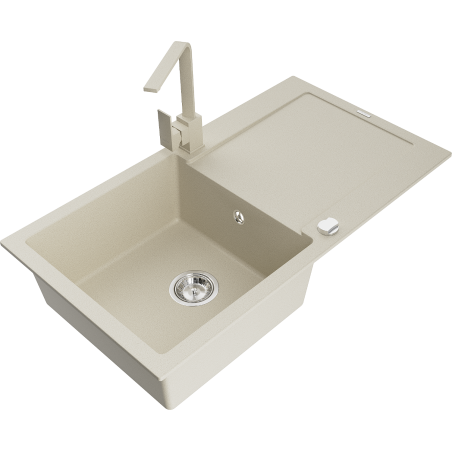 Mexen Leo Granitspüle 1-Becken mit Abtropffläche und Küchenarmatur Rita, beige - 6501-69-670300-69