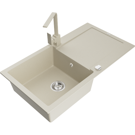 Mexen Leo Granitspüle 1-fach mit Abtropffläche und Küchenarmatur Rita, beige - 6501-69-670300-69