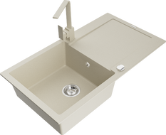 Mexen Leo Granitspüle 1-Becken mit Abtropffläche und Küchenarmatur Rita, beige - 6501-69-670300-69