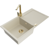 Mexen Leo granit Spüle 1-Becken mit Abtropffläche und Küchenarmatur Rita, beige - 6501-69-670300-50