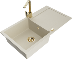 Mexen Leo granit Spüle 1-Becken mit Abtropffläche und Küchenarmatur Rita, beige - 6501-69-670300-50